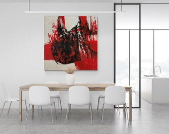 Abstract painting, red black white, original painting, Modern art, handmade painting, acrylic painting, living room, above bed art, wall art