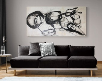 Abstract print, abstract painting, painting print, large painting, black and white, print on canvas, abstract art, wall art, wall print