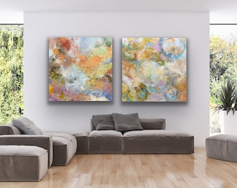 Set of 2 paintings, canvas acrylic painting, Modern art, acrylic original handmade painting, abstract painting, wall art living room decor