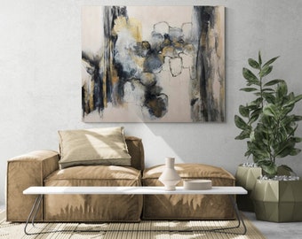 Abstract print, abstract painting, painting print, large painting, black white gold, print on canvas, abstract art, wall art, wall print