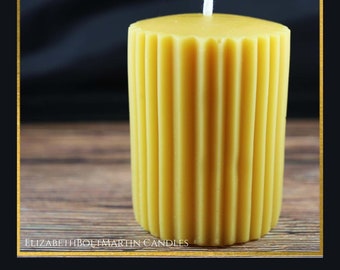 Beeswax Candle, Fluted Beeswax Pillar