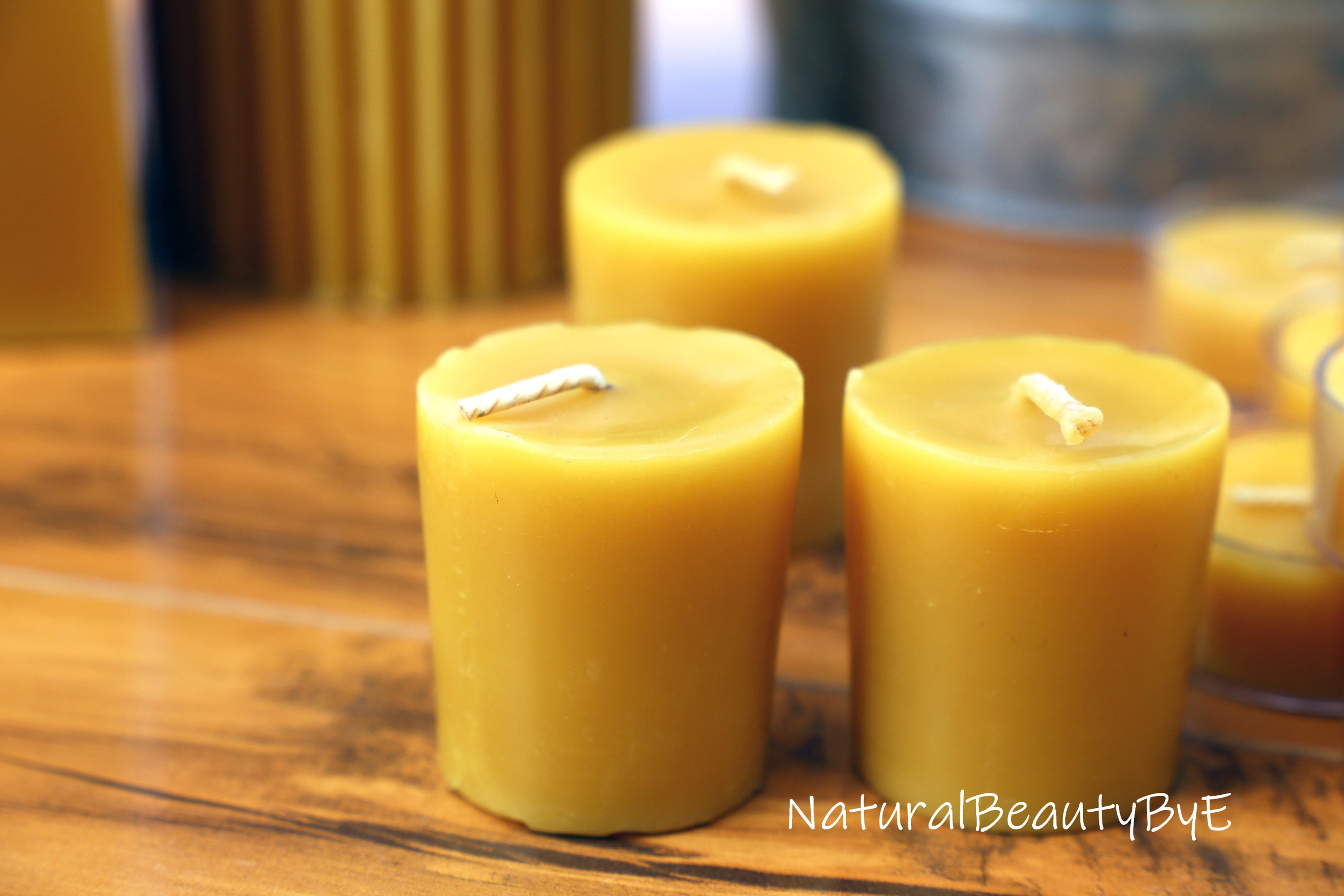 Beeswax Votive Candles, Four Handmade Candles, Holder Not Included