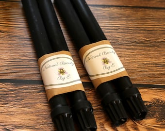 Black candles, One Pair, Colonial style with fluted base, handmade beeswax tapers,
