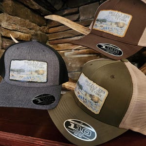 May include: Three baseball caps with mesh backs and the text "GRIZZLY 399 QUEEN OF THE TETONS" on a patch. The caps are in shades of brown, green, and gray. Each cap has a "110" sticker.