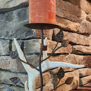 Whitetail Deer Antler Candle Holder/ Metal Leaf Candle Holder/Metal Candleholder