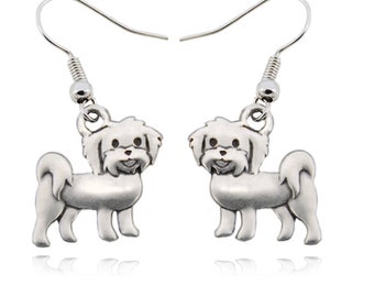MALTESE DOG Pet Cut SILVER FILIGREE EARRINGS Jewelry