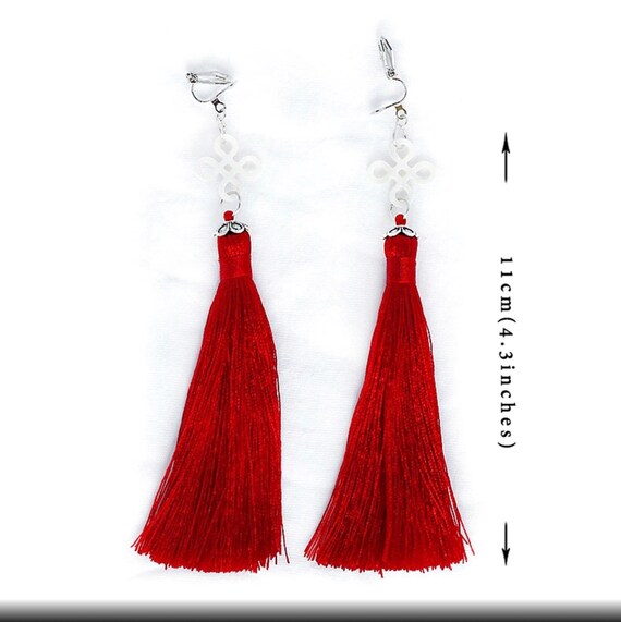 Red tassel clip on best sale earrings