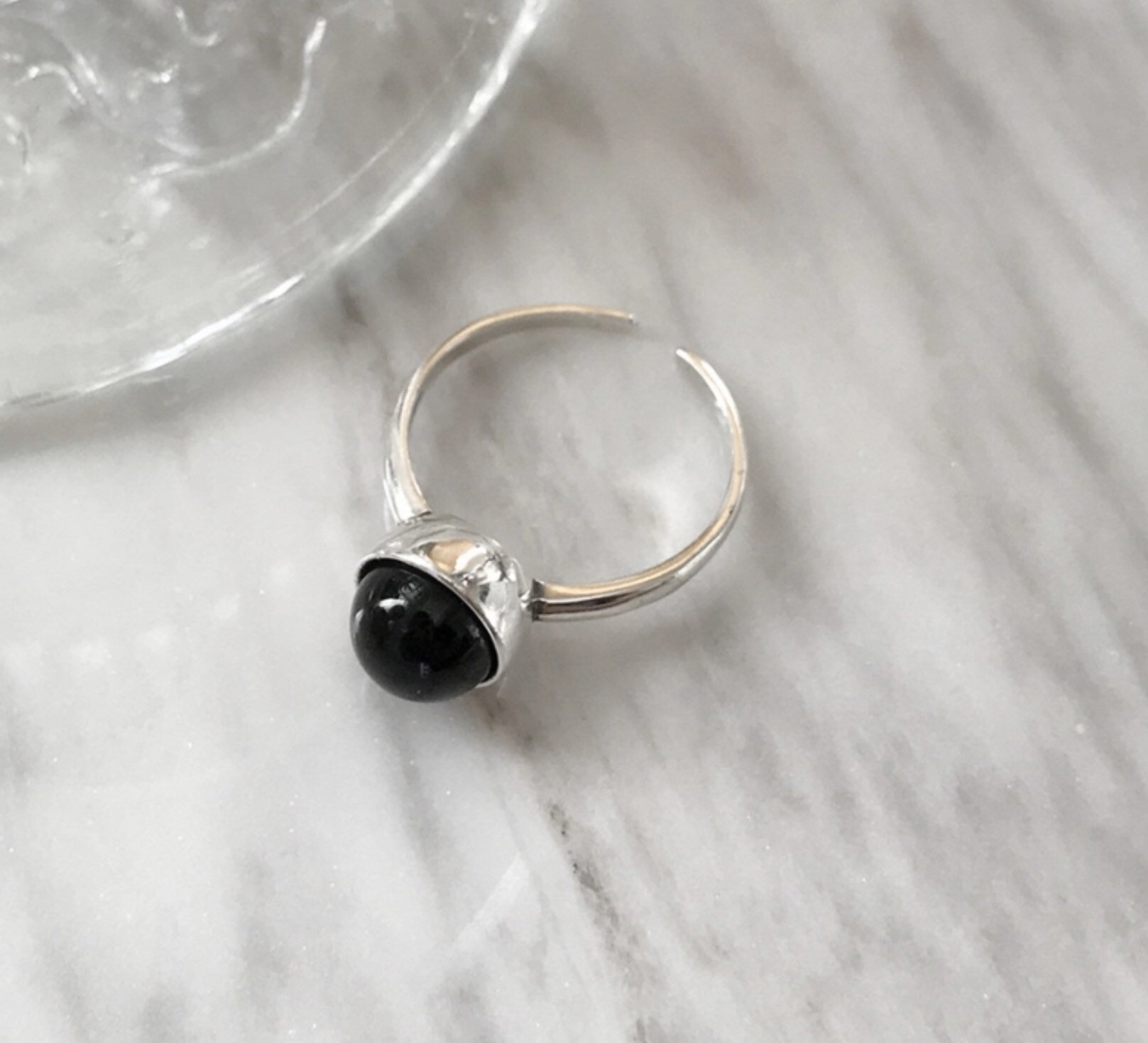 Black Agate Gemstone Ring Agate Sterling Silver Ring Etsy