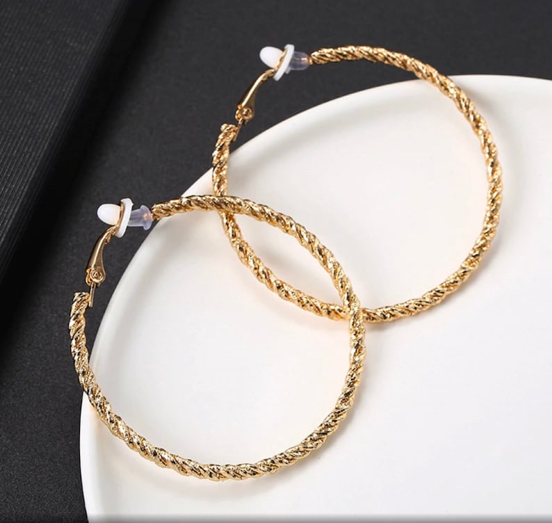 Beautiful Large Clip On Hoop Earrings Gold Hoops Silver Etsy
