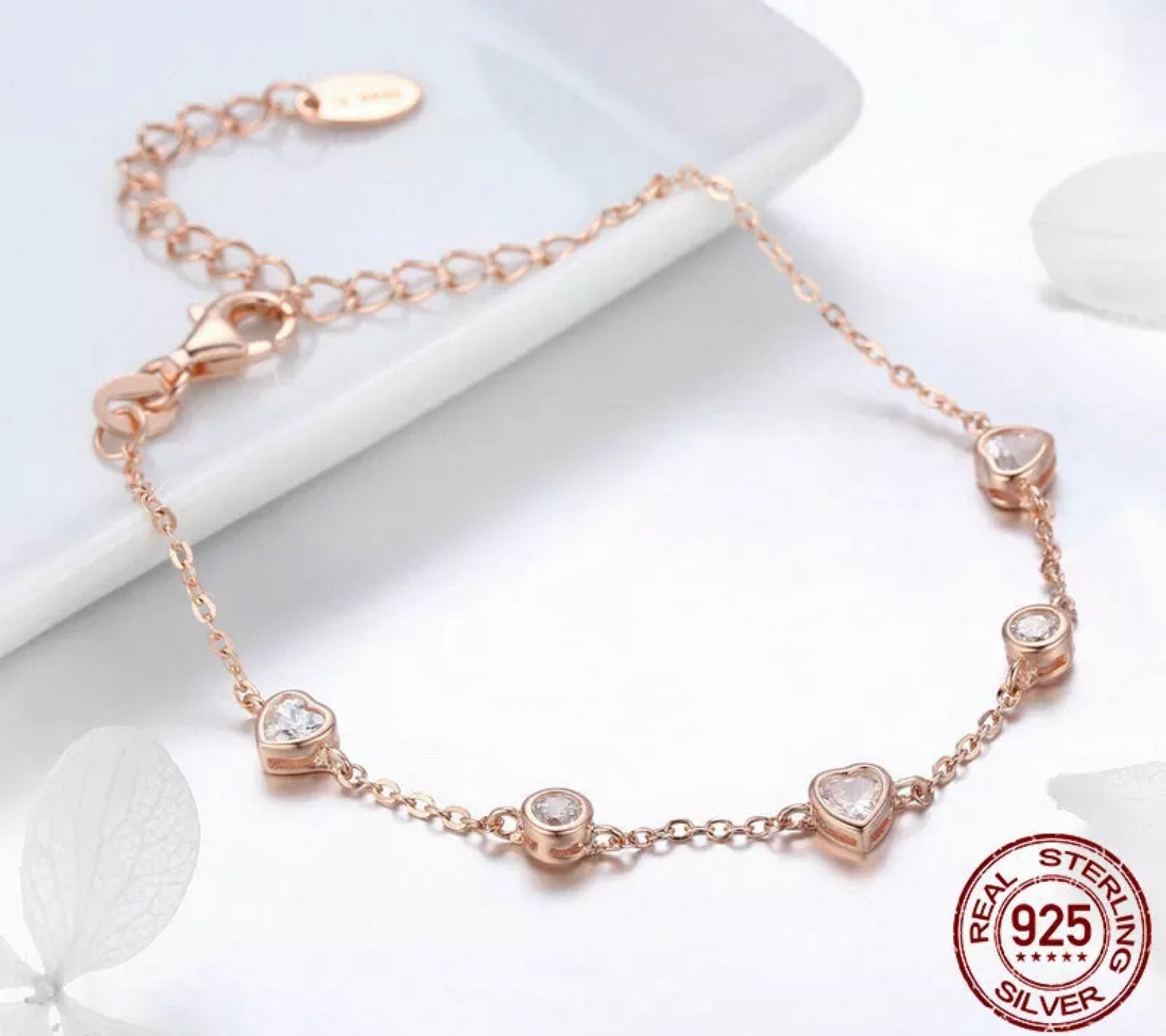 Heart Bracelet Sterling Silver Heart Bracelet Rose Gold - Etsy UK