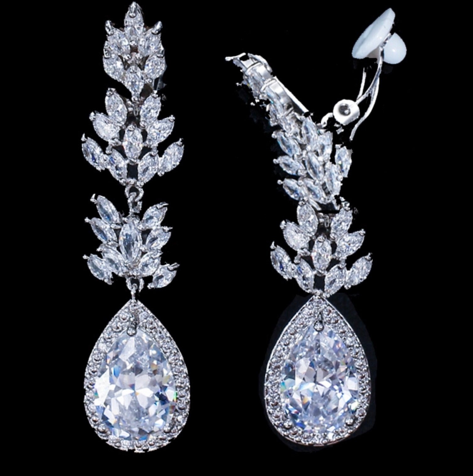 Clip on CZ Earrings Clip on Wedding Earrings Bridal Etsy UK