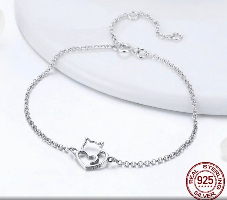 Sterling Silver Cat Bracelet Cat Braceletsterling Silver Etsy
