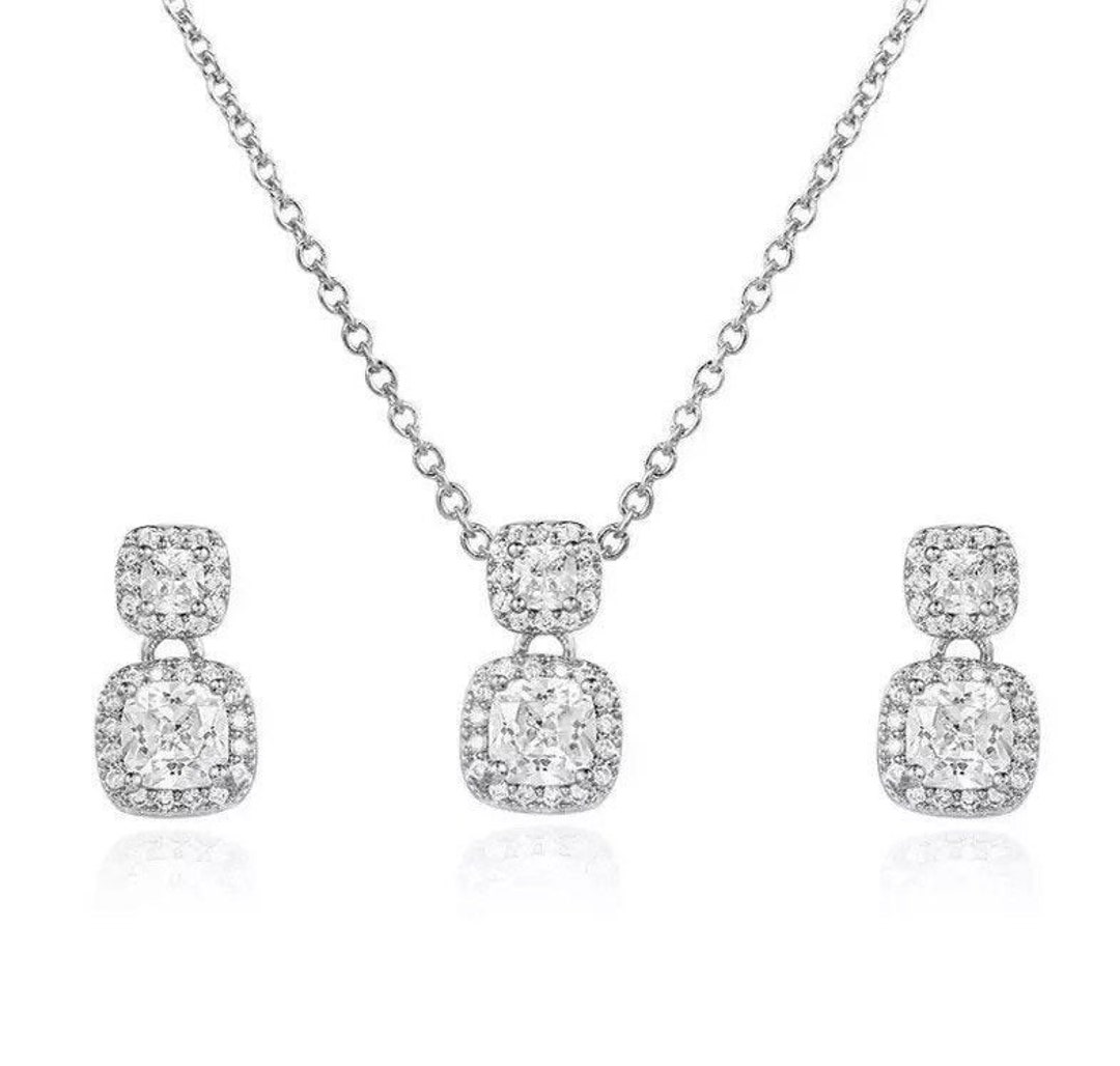 Bridal Jewellery Set Cubic Zirconia Earrings Necklace Set Etsy UK