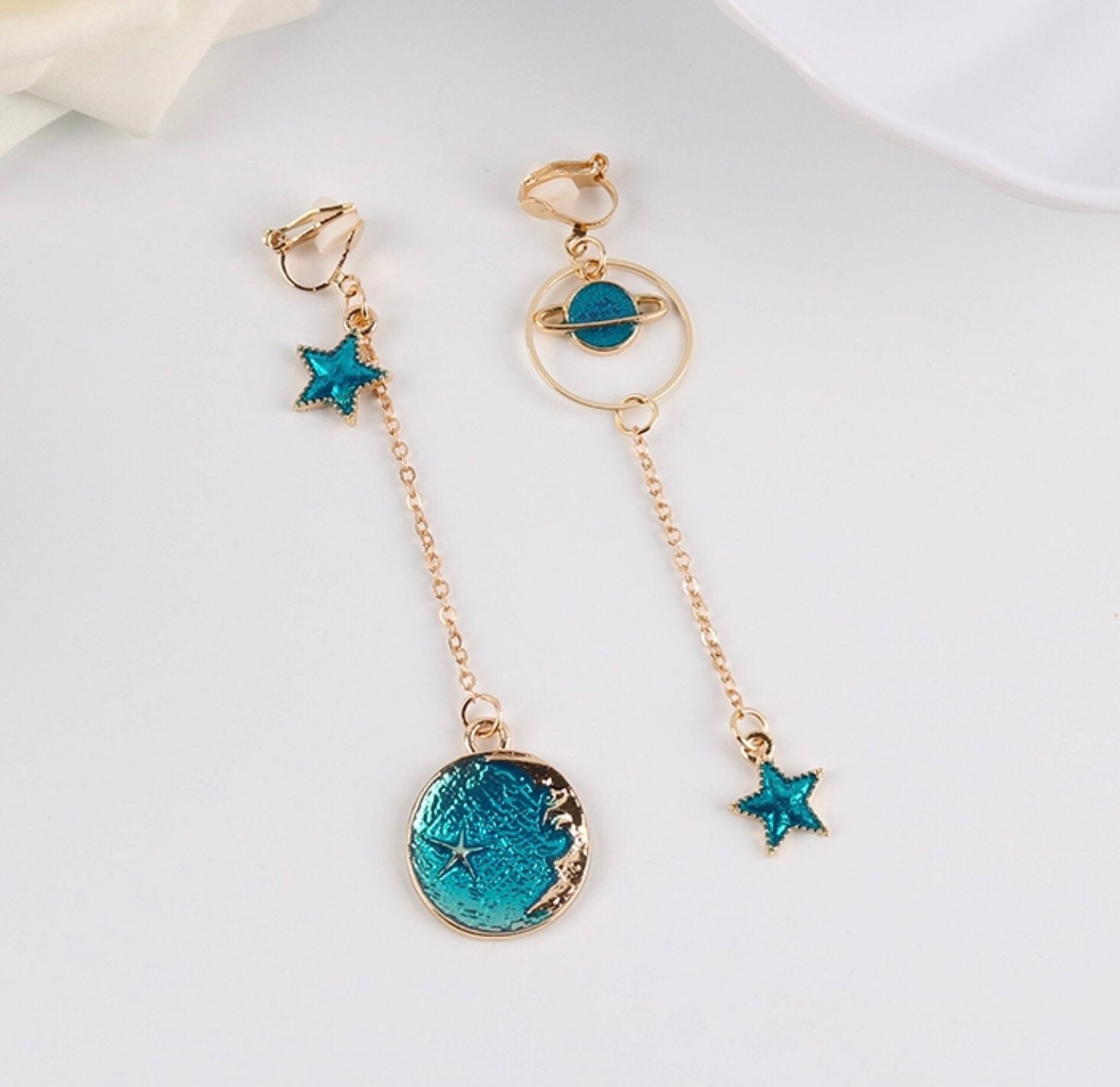 Blue Moon Clip on Earrings Stars Moon Clip Earrings Moon Etsy UK