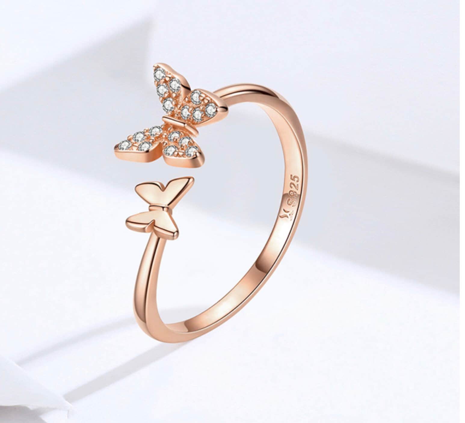 Prismatic Blue Butterfly 18KT Rose Gold Ring