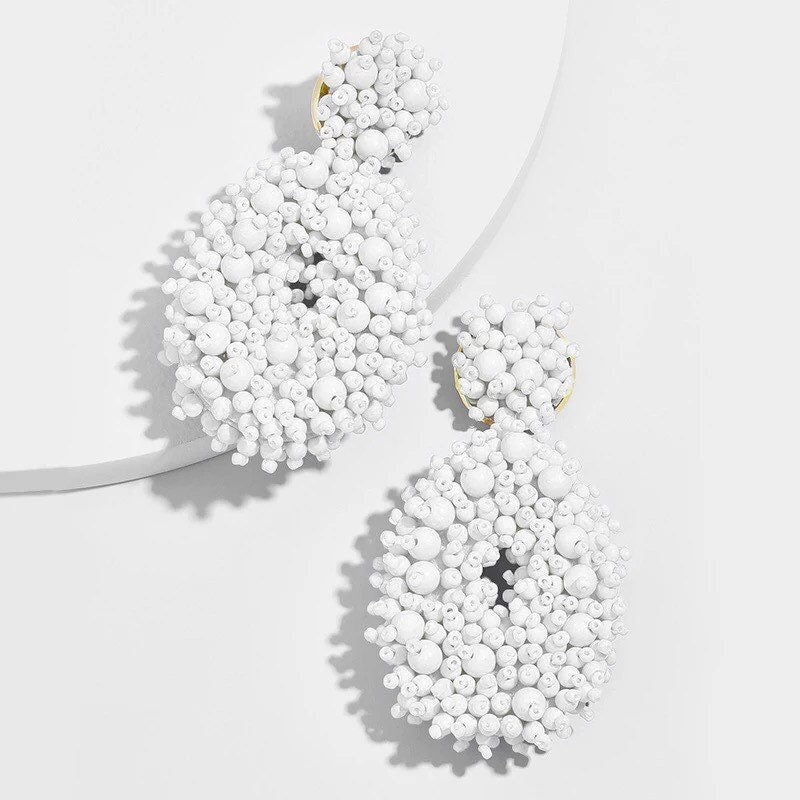 Red Beaded Earrings Large Red Earrings Boho Beaded Earrings Etsy