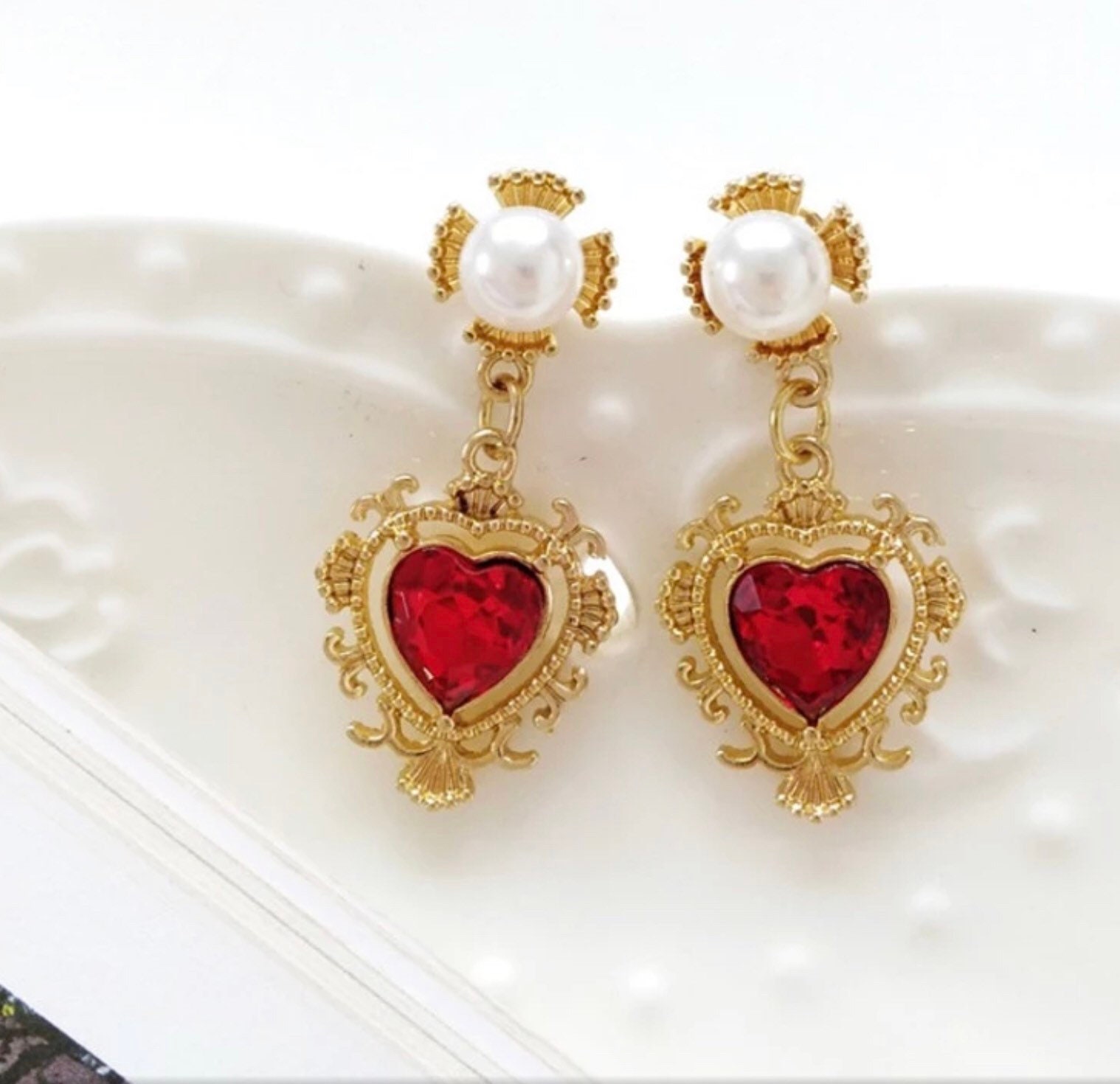 Red Heart Clip on Earrings White Heart Clip Ons No Hole Cuff - Etsy UK
