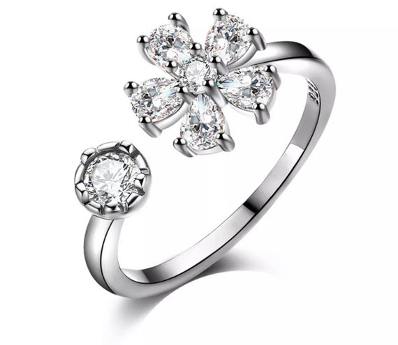 Crystal Flower Ring Cubic Zirconia Flower Open Ring Floral Ring