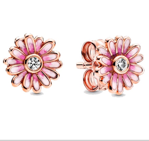 Sterling Silver Daisy Earrings Rose Gold Pink Flower Earrings