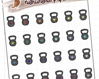 Cute Kettlebell Planner Stickers for use with Erin Condren Lifeplanner Happy Planner Hobonichi Cousin • Exercise Gym Doodle Planner Stickers