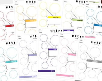 PRINTABLE Note Templates, Homeschool Printable, Mind Map Templates, Note Taking Template Student Planner College