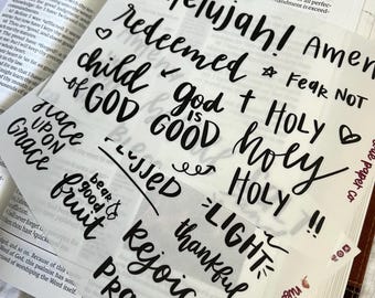 Neutral Bible Journaling Stickers on Clear Paper (2 Page Set), Faith Planner Stickers, Christian Girl Stickers