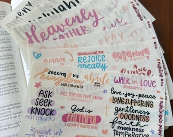 Bible Journaling BUNDLE | 6 Sticker Sheets on Clear Paper | Faith Planner Stickers, Christian Girl Stickers | Bible Journal Starter Pack Kit
