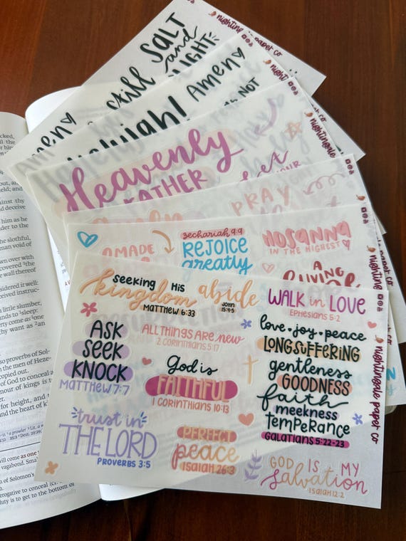 Bible Journaling BUNDLE | 6 Sticker Sheets on Clear Paper | Faith Planner Stickers, Christian Girl Stickers | Bible Journal Starter Pack Kit