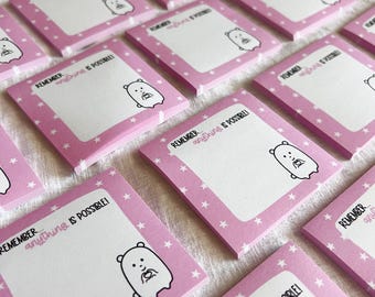 Cute Sticky Notes 50 Sheets, Office Supplies, Aesthetic Pink Grid Sticky Notes featuring Winston, Kawaii Stationery