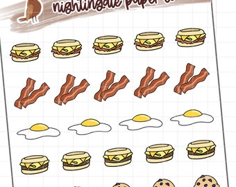 Cute Breakfast Food Planner Stickers for use with Erin Condren Lifeplanner Happy Planner Hobonichi Cousin • Bacon Eggs Planner Stickers