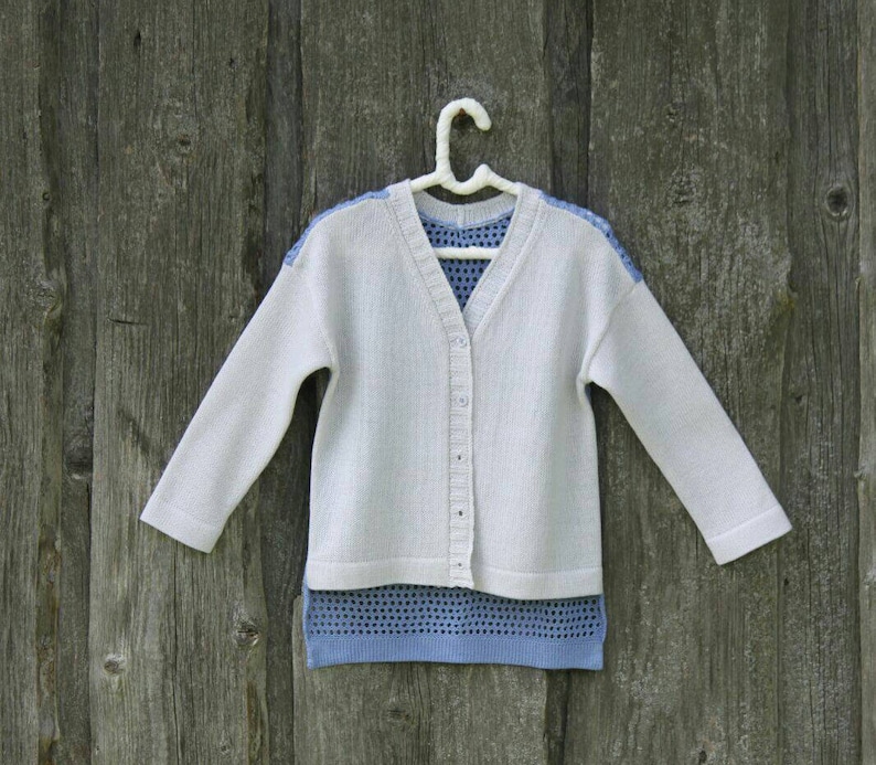 Lace knit summer jacket for children Cornflower blue knitted cardigan Summer blazer for girl 4-7 y.o