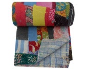 Vintage Patchwork Kantha Quilt Handmade Kantha Blanket Indian Cotton Kantha Throw Hand Stitched Kantha Bedspread