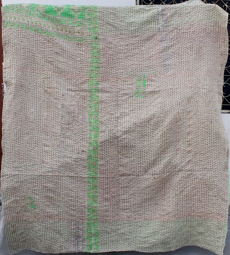 Reversible Kantha Quilt Vintage Kantha Blanket Twin Size Kantha Bedspread Handmade Patchwork Kantha Throw Floral Design Kantha Bed Cover