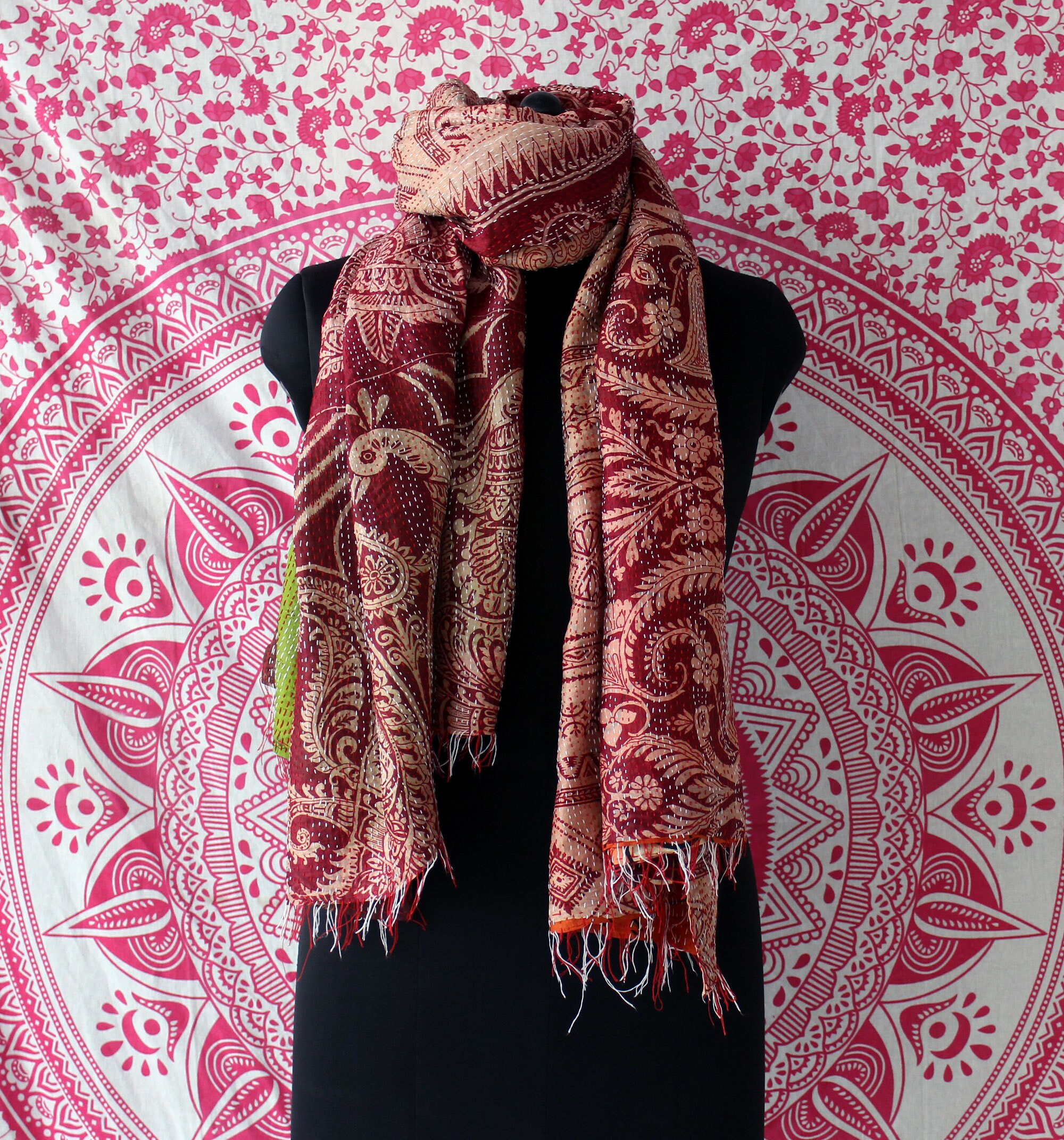 Indian Handmade Silk Sari Kantha Shawl Vintage Kantha Neck Etsy