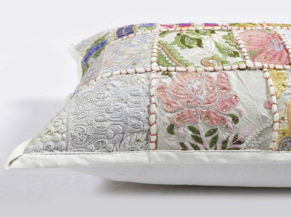 A Set of 2 White Boho Lumbar Pillow Cover Rectangular Accent Etsy