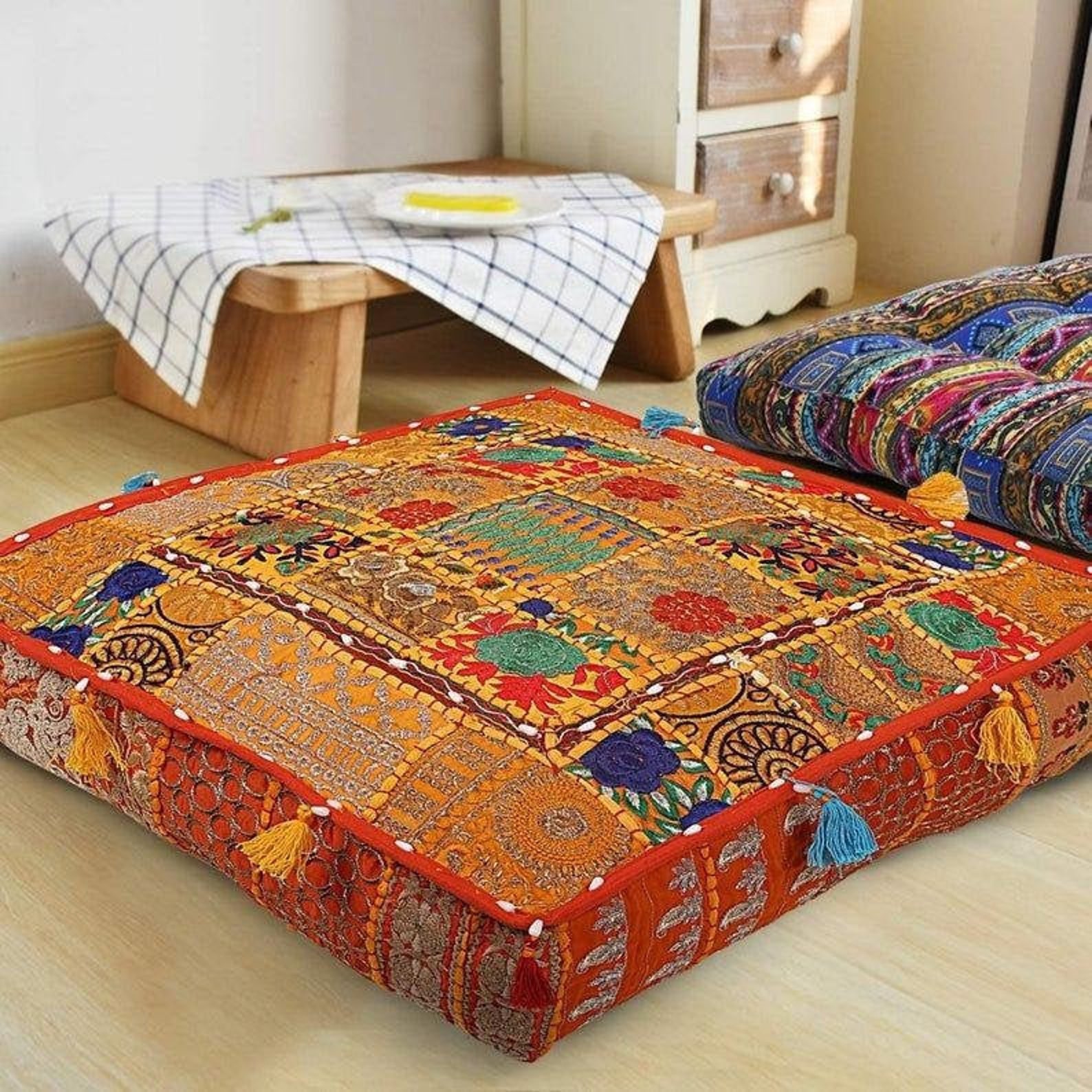 Bohemian floor cushions decorative cushion cover sari Etsy