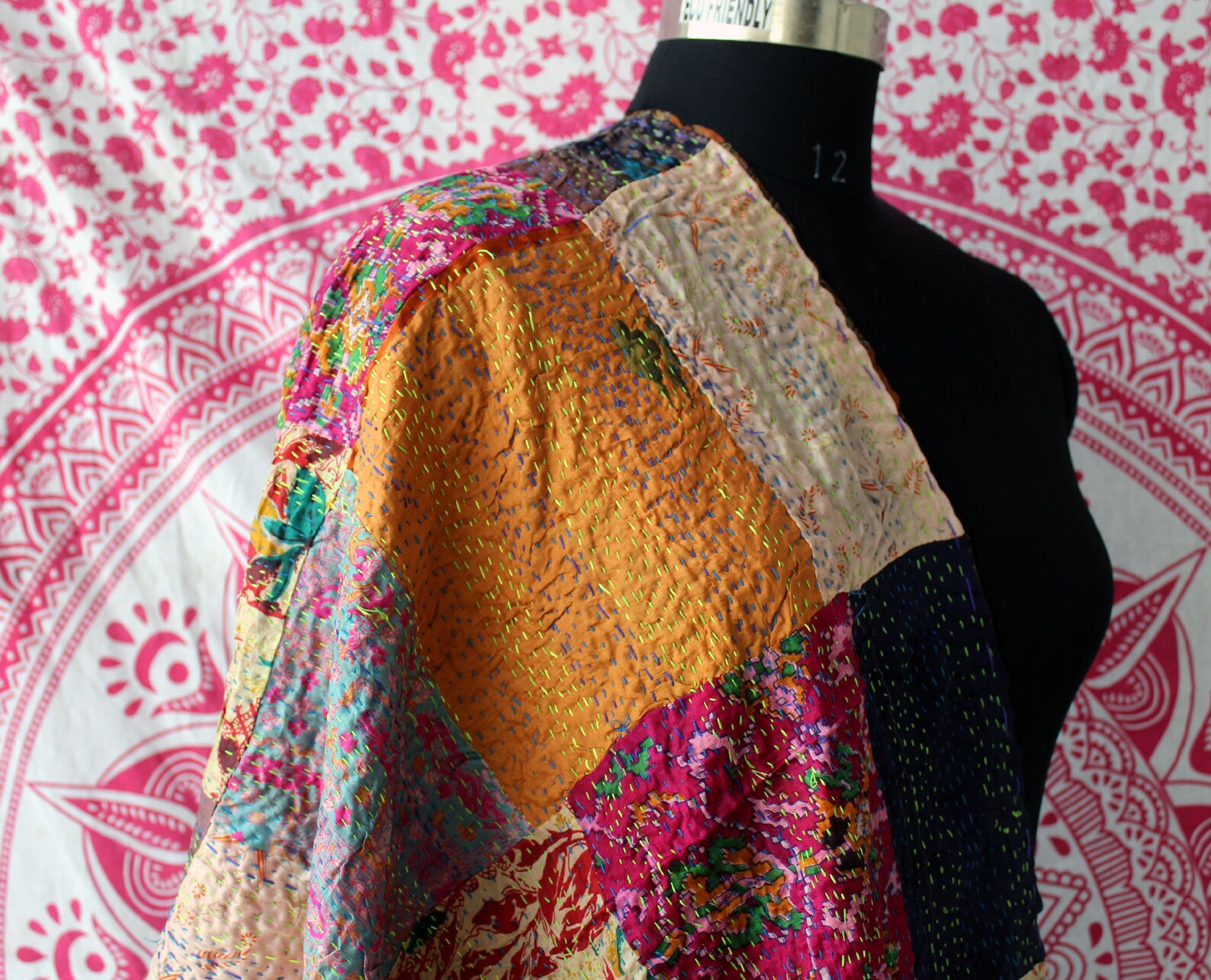 Silk Patchwork Vintage Kantha Shawl Indian Kantha Work Neck Etsy