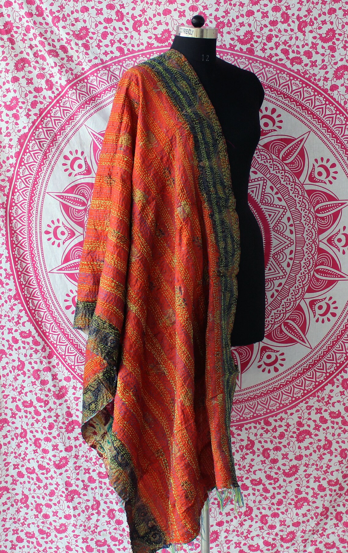 Silk Patchwork Vintage Kantha Shawl Indian Kantha Work Neck Etsy