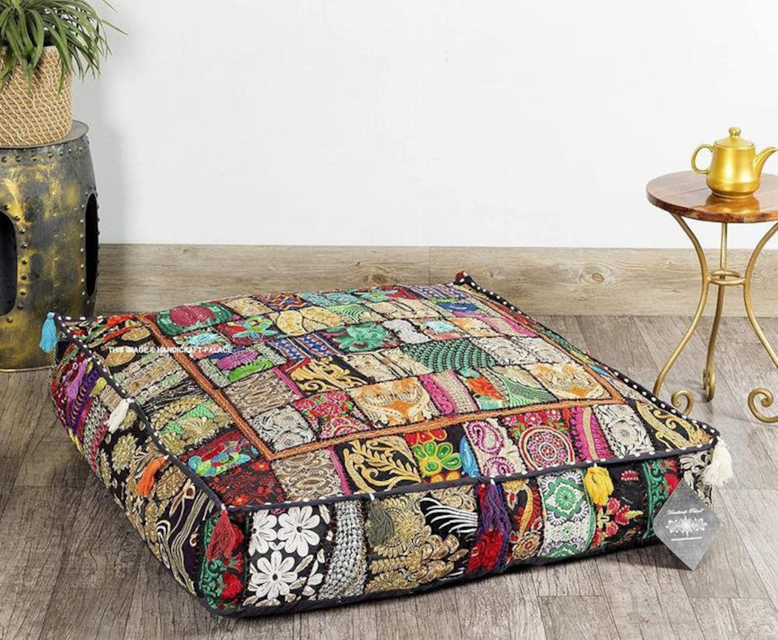 Bohemian floor cushions decorative cushion cover sari Etsy