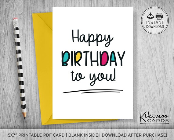 birthday card modern printable birthday card colorful etsy