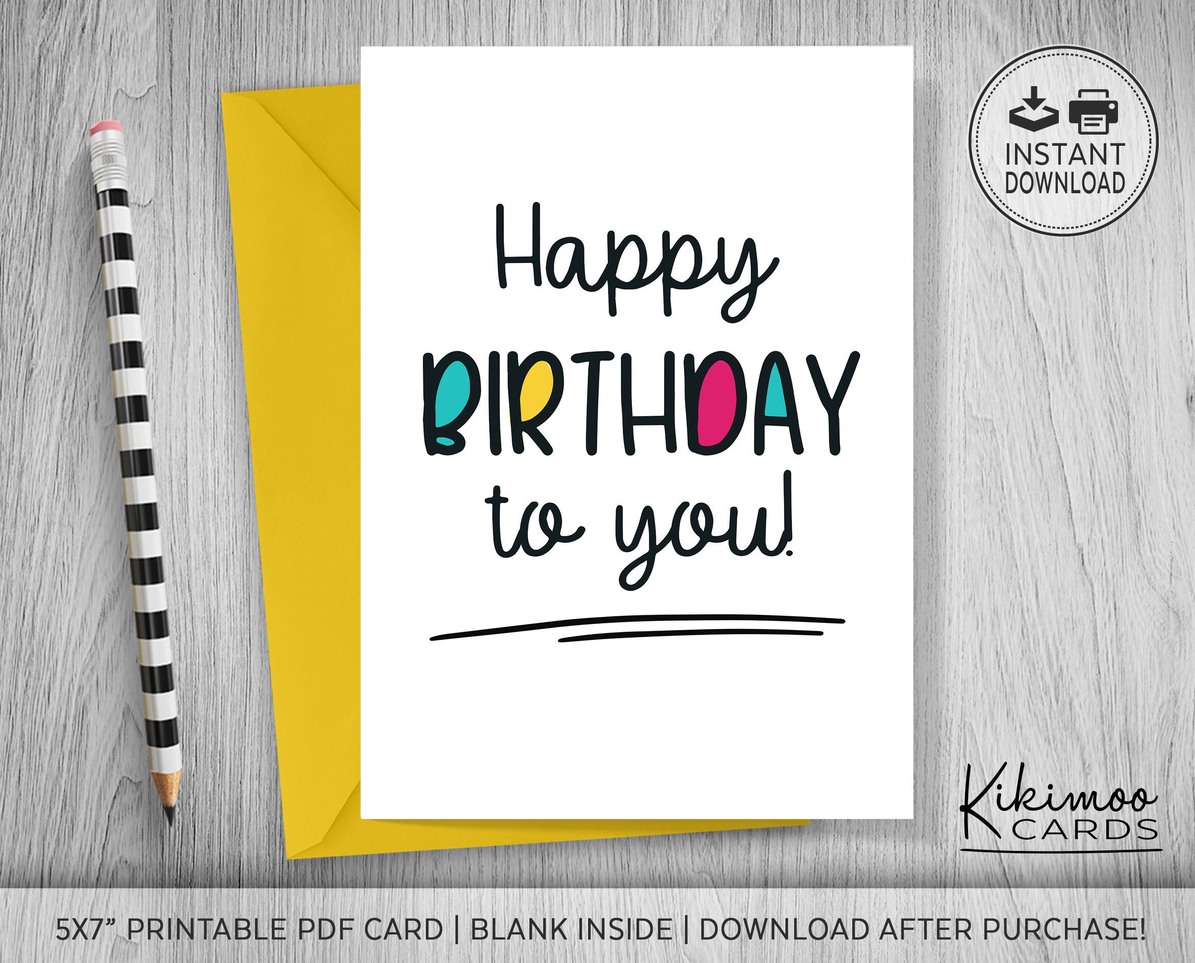 birthday card modern printable birthday card colorful etsy