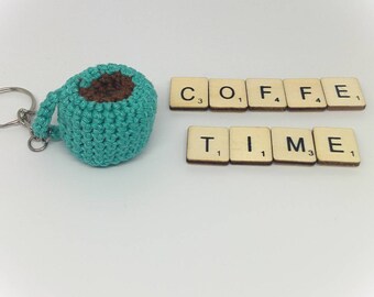Llavero original crochet, taza llavero amigurumi, accesorio hecho a mano personalizado mug keychain keyring