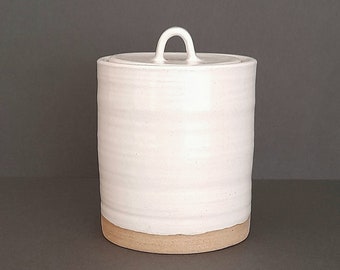 White glazed ceramic lidded container jar