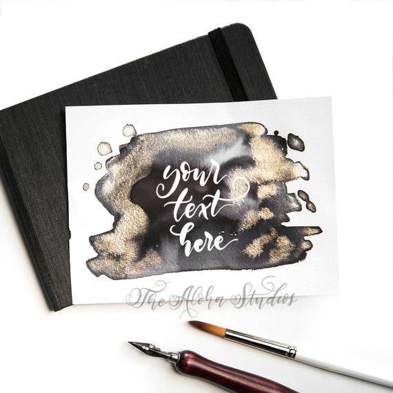 Instagram Watercolor Flatlay Black Gold Shimmer Mockup Instagram Watercolor Flatlay Black Gold Shimmer Mockup