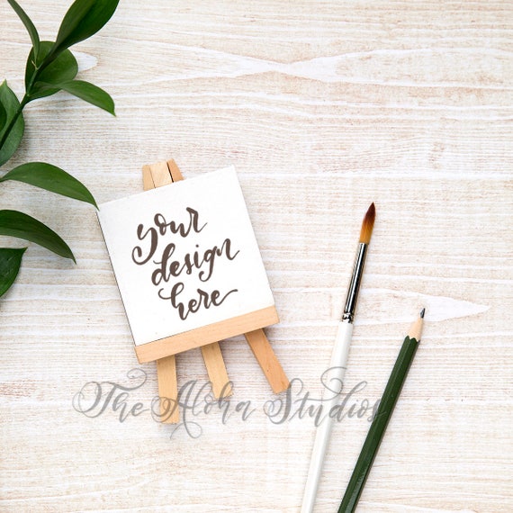 Download Free Cute Easel Flatlay With White Brush And Pencil (PSD) - Free Mockup For Designer Vista ...