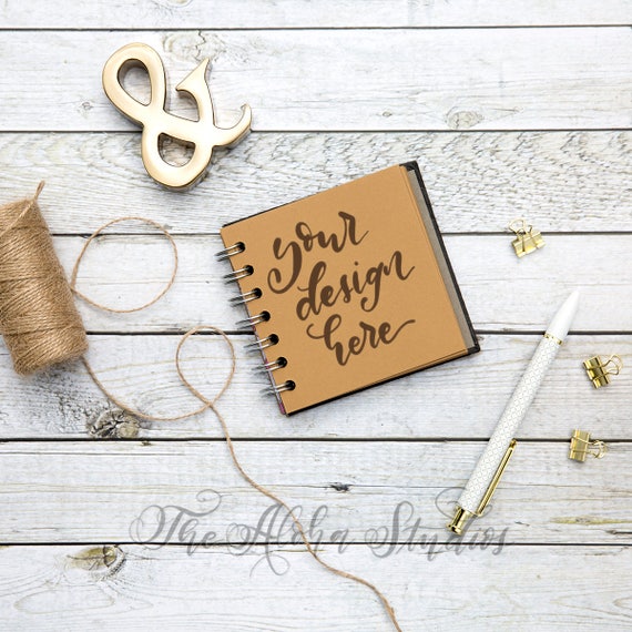 Office Flatlay With Kraftpaper Journal And Ampersand Rustic