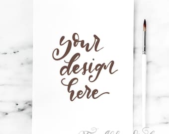 Clean marble mockup / Instagram lettering flatlay / Watercolor styled photo / white vertical card  mockup