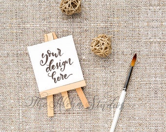 Styled photo with easel, white brush on burlap / instagram lettering background beige / cute easel flatlay / diy styled photo / jpg