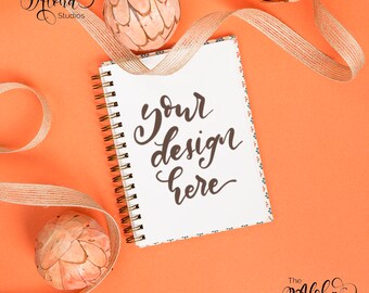 Orange flatlay with white journal / Square Instagram lettering background with burlap ribbon / Halloween colors Autumn fall