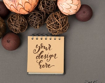 Kraft paper journal flatlay / Instagram autumn fall colors background / Digital lettering mockup